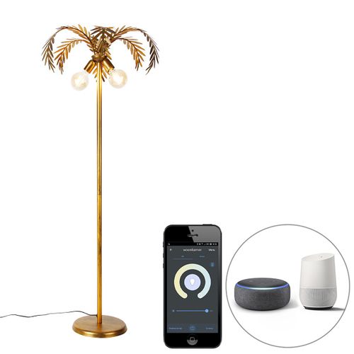Qazqa Rtro Smart Vloerlamp Goud 2-Lichts Incl. Wifi G95 - Botanica Mtal Dor/Laiton Oblongue / Luminaire / Lumiere / clairage / Intrieur / Salon E27 Max. 2 X 7 Watt