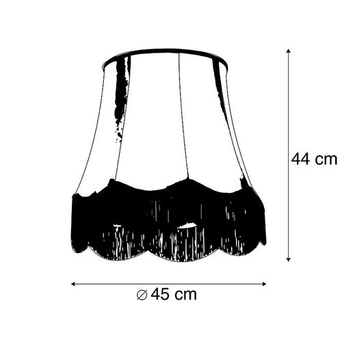 Qazqa Rtro Soie Abat-Jour En Soie Noir Avec Gris 45 Cm - Granny , Rond Oblique Abat-Jour Suspendu ,Abat-Jour Lampadaire