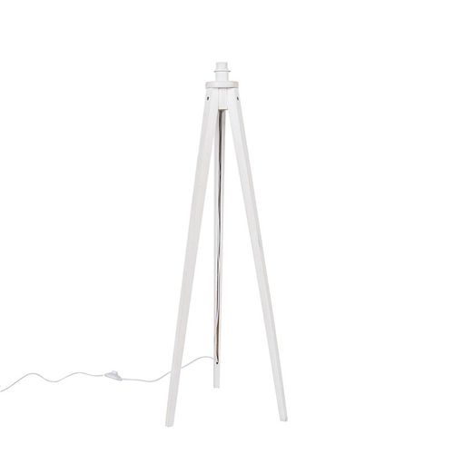 Qazqa Rustique Lampadaire / Lampe De Sol / Lampe Sur Pied / Luminaire / Lumiere / clairage Country Tripode Blanc - Tripod Classic Bois Blanc Oblongue / Intrieur E27 Max. 1 X 60 Watt