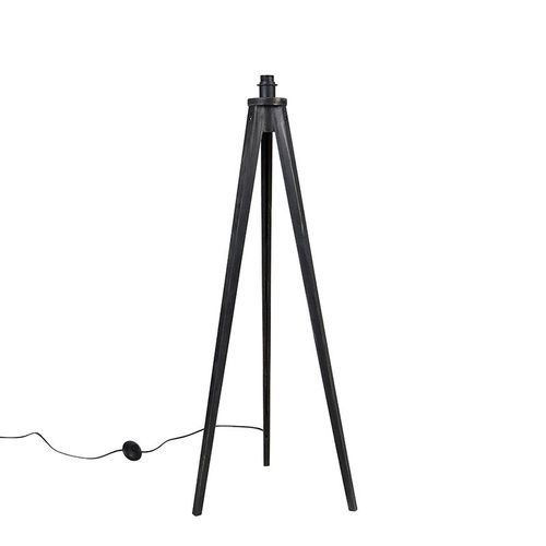 Qazqa Rustique Lampadaire / Lampe De Sol / Lampe Sur Pied / Luminaire / Lumiere / clairage Country Tripode Noir - Tripod Classic Bois Noir Oblongue / Intrieur E27 Max. 1 X 60 Watt