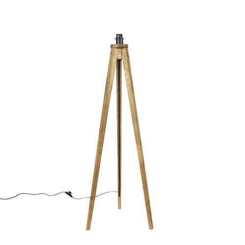 Qazqa Rustique Lampadaire / Lampe De Sol / Lampe Sur Pied / Luminaire / Lumiere / clairage Rural Tripode Bois Vintage - Tripod Classic Marron Oblongue / Intrieur E27 Max. 1 X 60 Watt