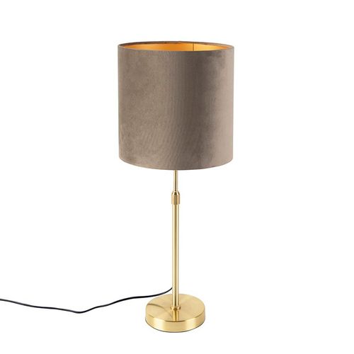 Qazqa Rustique Lampe De Table / Lampe á Poser / Luminaire / Lumiere / ÉClairage Or / DorE / D'or / Laiton Avec Abat-Jour En Velours Taupe 25 Cm - Parte Tissu /Acier Taupe,Dor/Laiton...