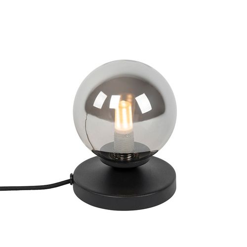 Qazqa Rustique Lampe De Table / Lampe  Poser / Luminaire / Lumiere / clairage Moderne Noire Avec Verre Fum - Athnes /Acier Noir Globe / Intrieur / Salon G9 Max. 1 X 28 Watt