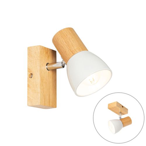 Qazqa Rustique Landelijke Wandlamp Hout Met Wit Verstelbaar - Thorin Bois /Acier Naturel,Blanc Rectangulaire / Luminaire / Lumiere / clairage / Intrieur / Salon / Cuisine E14 Max. 1 X 40...