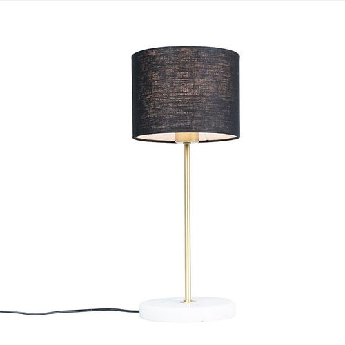 Qazqa Rustique /Rustique /Moderne Lampe De Table / Lampe  Poser / Luminaire / Lumiere / clairage En Laiton Avec Abat-Jour Noir 20 Cm - Kaso Mtal /Pierre/Bton /Tissu Laiton,Blanc,Noir Rond / Intrieur / Salon E27 Max. 1 X 60 Watt