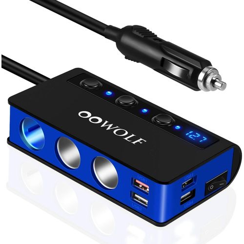 QC 3.0 Adaptateur Allume-Cigare 3 Prises 180 W 12 V/24 V avec Interrupteur voltmtre pour GPS,camra embarque,tlphone,Tablette