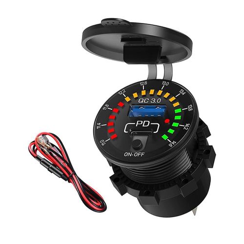 QC 3.0 Dual USB Car Charger Waterproof USB PD Outlet Fast Charge with LED Voltmeter on OFF Switch f
