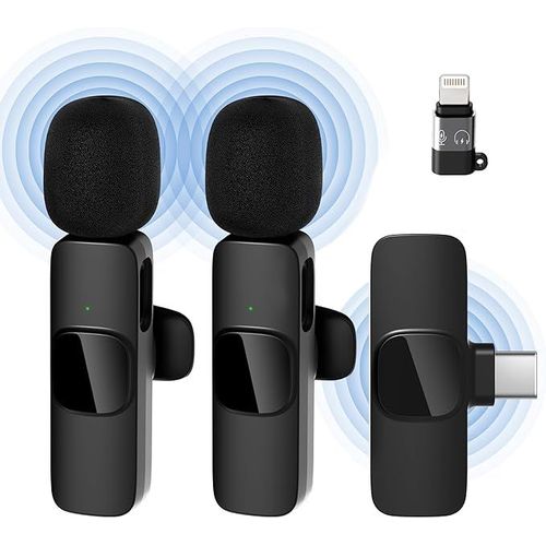 Qhot Micro Cravate sans Fil pour iPhone, Microphone Bluetooth Clip-on Lavalier sans Fil pour Enregistrement vido, Diffusion en Direct, Podcast, vlog, Youtube/TikTok (iOS&USB-C/ 2MIC)