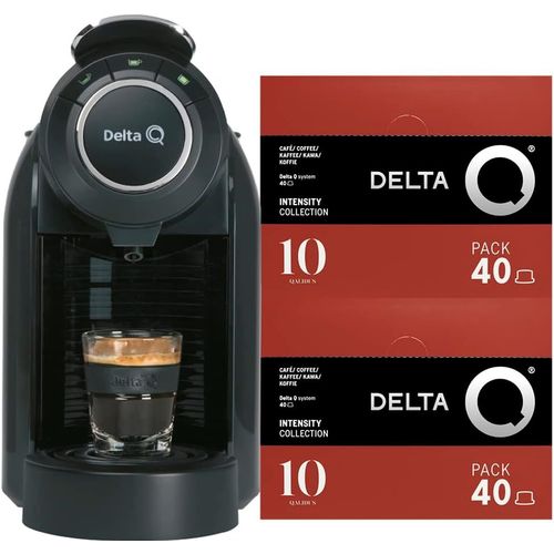 Qool Evolution Machine  caf noire + 2 packs de 40 capsules Qalidus - Cafetire  capsules 19 bars de pression, fonctionnement automatique, 3 programmations de caf, rservoir de 1 l