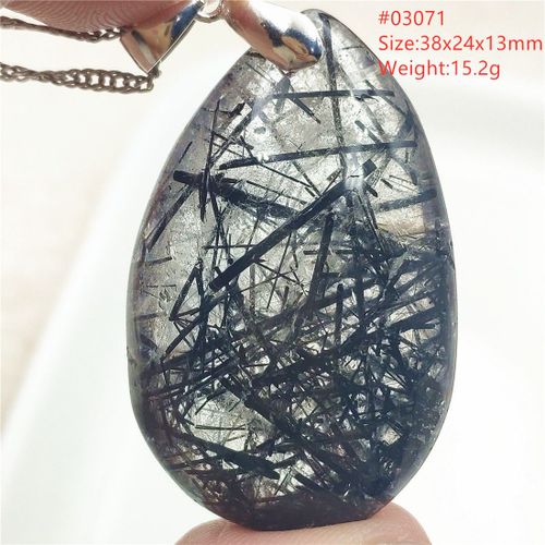 Quartz Rutil Noir Naturel Vritable, Pendentif Rectangle, Perles Transparentes, Cristal Riche Pour Femmes Et Hommes Aaaaaa