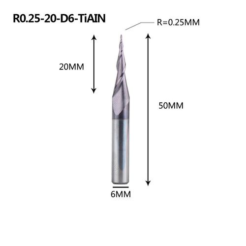 R0.25-20-D6 Mches De Dfonceuse  Revtement En Carbure De Tungstne Massif, Cnc, 1 Pice 