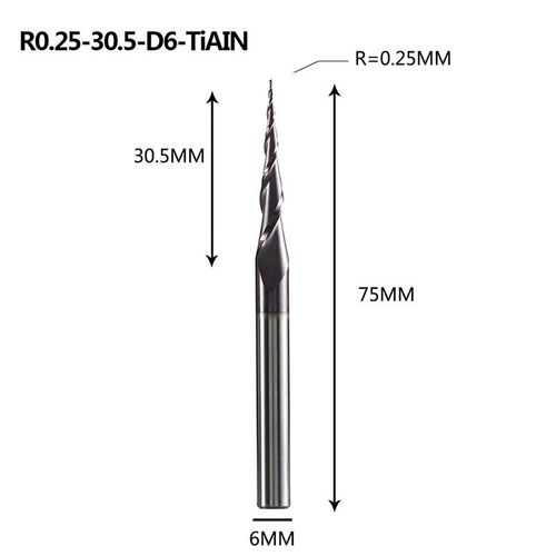 R0.25-30.5-D6 Mches De Dfonceuse  Revtement En Carbure De Tungstne Massif, Cnc, 1 Pice 