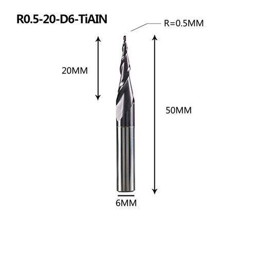 R0.5-20-D6 Mches De Dfonceuse  Revtement En Carbure De Tungstne Massif, Cnc, 1 Pice 