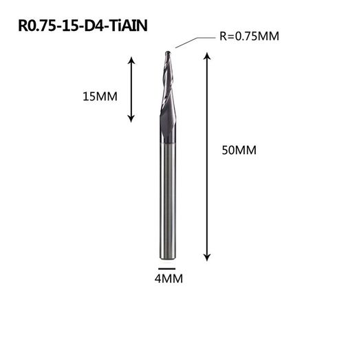 R0.75-15-D4 Mches De Dfonceuse  Revtement En Carbure De Tungstne Massif, Cnc, 1 Pice 