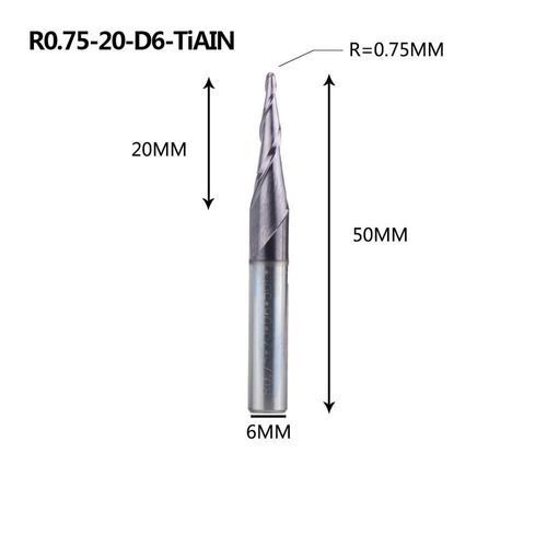 R0.75-20-D6 Mches De Dfonceuse  Revtement En Carbure De Tungstne Massif, Cnc, 1 Pice 