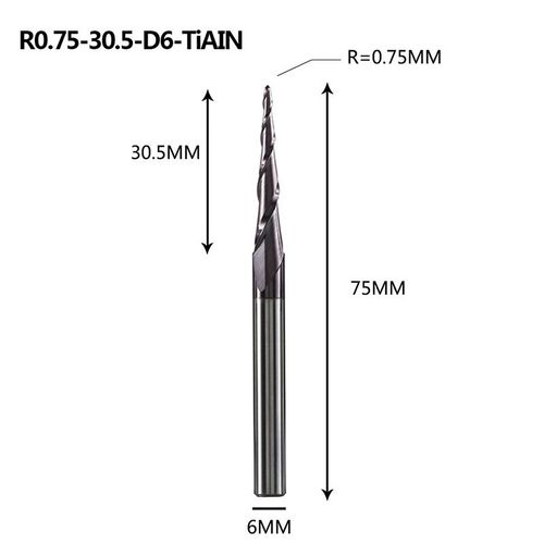 R0.75-30.5-D6 Mches De Dfonceuse  Revtement En Carbure De Tungstne Massif, Cnc, 1 Pice 