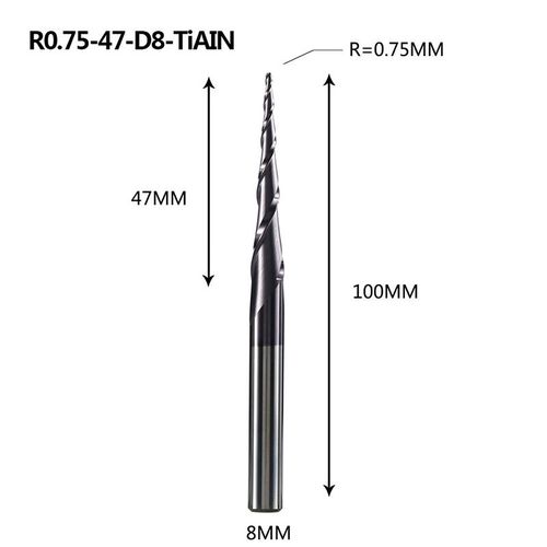 R0.75-47-D8-100 Mches De Dfonceuse  Revtement En Carbure De Tungstne Massif, Cnc, 1 Pice 
