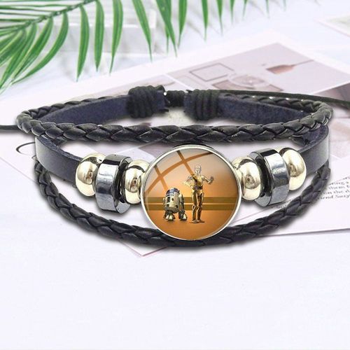 R2d2 Et C 3po Robots Pour Filles, Cadeaux, Bijoux De Style Harajuku Avec Cabochon En Verre Plaqu, Bracelet En Cuir Noir