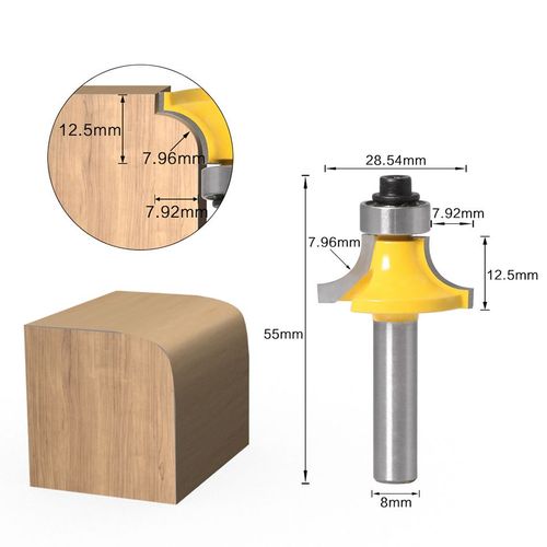 R7.96mm Mche De Routeur Ronde D'angle 8mm Avec Roulement, Fraise Pour Bois, Outil De Travail Du Bois, Carbure De Tungstne 