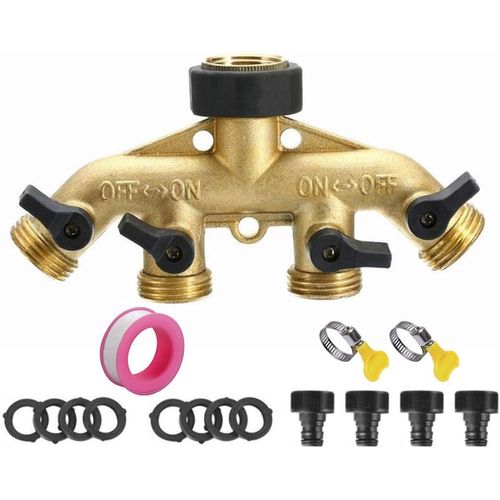 Raccord De Tuyau Laiton D'arrosage 4 Sorties Distributeur Dbit D'eau Rglable Et Verrouillable - 4 Voies Sparateur De Tuyau Rpartiteur Adaptateur Pour L'irrigation Du Jardin Robinet #3