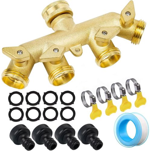 Raccord De Tuyau Laiton D'arrosage 4 Sorties Distributeur Dbit D'eau Rglable Et Verrouillable - 4 Voies Sparateur De Tuyau Rpartiteur Adaptateur Pour L'irrigation Du Jardin Robinet