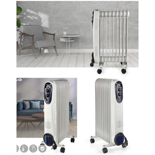 Radiateur  Bain D'huile 2000w 9 Colonnes, 3 Rglages De Chaleur, Thermostat Rglable Blanc 3 Rglages De Chaleur