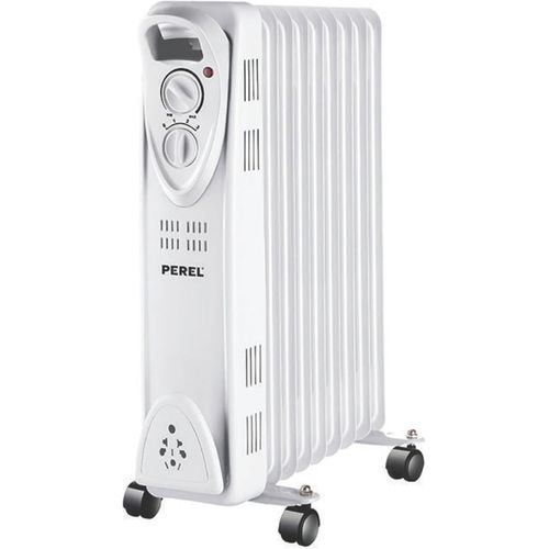 Radiateur  bain d`huile 2000 W, 9 lments, chauffage bain d`huile, chauffage d`appoint, radiateur lectrique, 3 niveaux de chaleur, thermostat, roulettes, max. 25 m, blanc