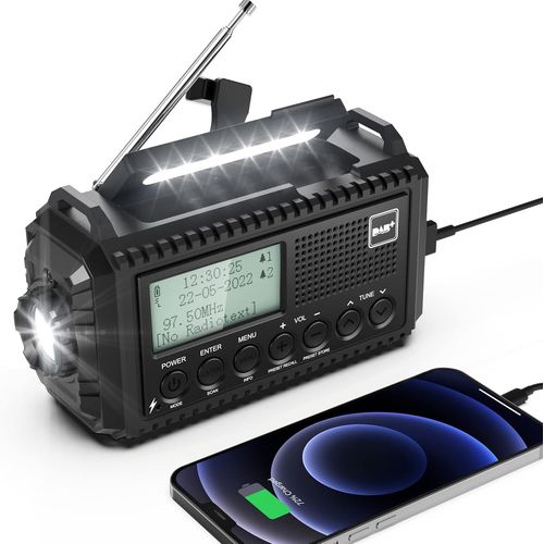 Radio Dab/Fm Portable,Radio Solaire Dynamo 5000mah,Radio Manivelle Solaire,Survie Radio Dab De Radio Solaire Chargeur Usb Avec Alarme Sos D'urgence,Rveil,Lampe De Poche Et Lampe De Lecture Noir