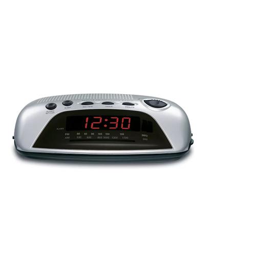 Radio Rveil Design Alarm Clock Buzzer Snooze Sommeil Se Reveiller En Music Rptition Electro Secteur Piles Affichage Chiffres Rouges Lumineux Reglable Antenne Fm Gris Argente