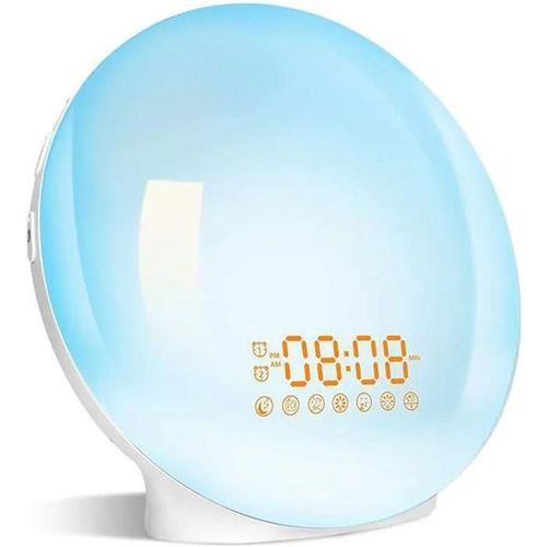 Radio Reveil Matin Lumire Lumineux LED Lampe de Chevet avec 20 Luminosit Simulateur d\'Aube et Aide-Sommeil Veilleuse 7 Sons