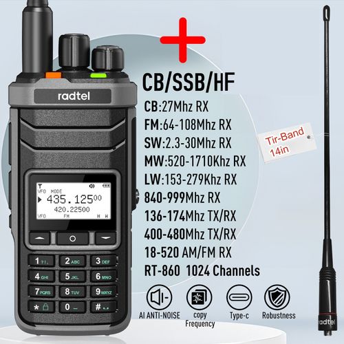 Radtel Rt-860 Multi Bande Ham Radio Hf Uhf Vhf Touristes Bande Avec Am Usb Lsb Cw Cb Lw Mw Sw Ssb Rception,1024 Canaux,2000mah Bat - Type Add Tri Ant-Euro