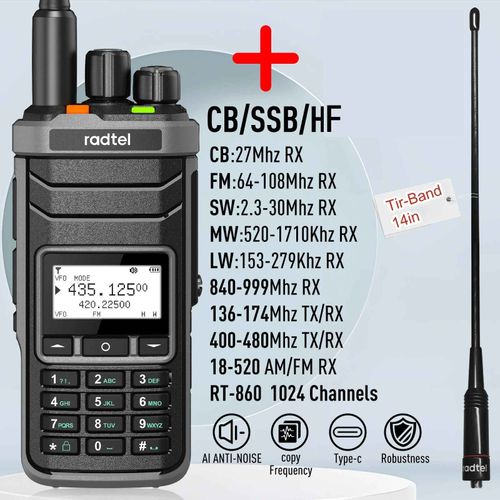 Radtel Rt-860 Radio Amateur Multi-Bande Hf Uhf Vhf Double Bande Avec Rception Am Usb Lsb Cw Cb Lw Mw Sw Ssb,1024 Canaux,Batte 2000 Mah - Type Add Tri Ant-Euro