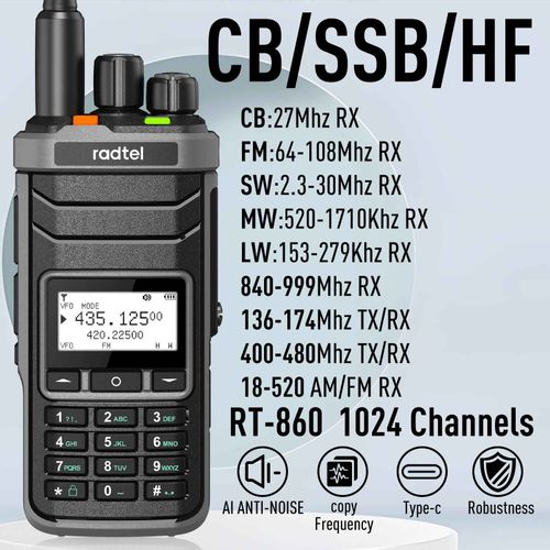 Radtel Rt-860 Radio Amateur Multi-Bande Hf Uhf Vhf Double Bande Avec Rception Am Usb Lsb Cw Cb Lw Mw Sw Ssb,1024 Canaux,Batte 2000 Mah - Type Standard-Euro