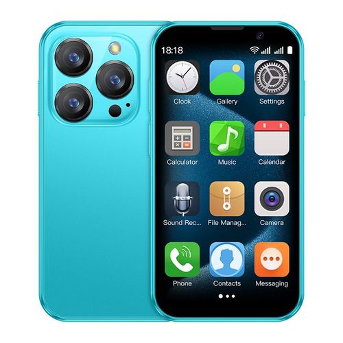 Rainbuvvy XS18 Pro 3G Smartphone 3.0 pouces Mini Telephone 2GB+16GB Bluetooth 4.0 Reconnaissance faciale Android 9.0 900mAh Double SIM Double Veille Bleu