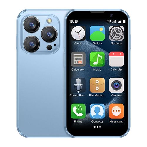 Rainbuvvy XS18 Pro 3G Smartphone 3.0 pouces Mini Telephone 2GB+16GB Bluetooth 4.0 Reconnaissance faciale Android 9.0 900mAh Double SIM Double Veille bleu clair