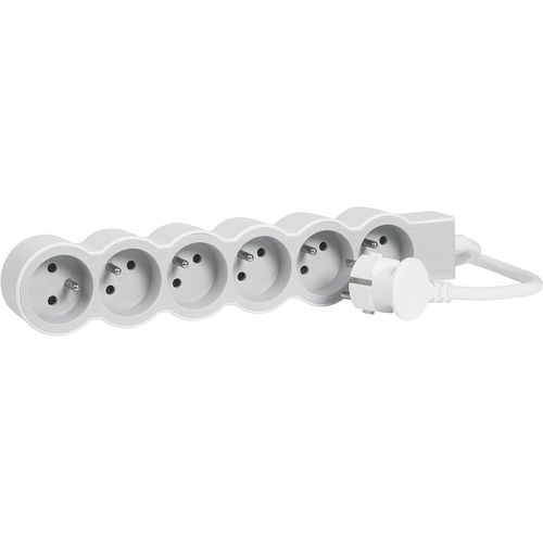 Rallonge Multiprise Extra-Plate, 6 Prises 2p+T Dont 1  90, Cordon 1,5m Blanc Et Gris Clair, Usage Intrieur Avec Design Minimaliste