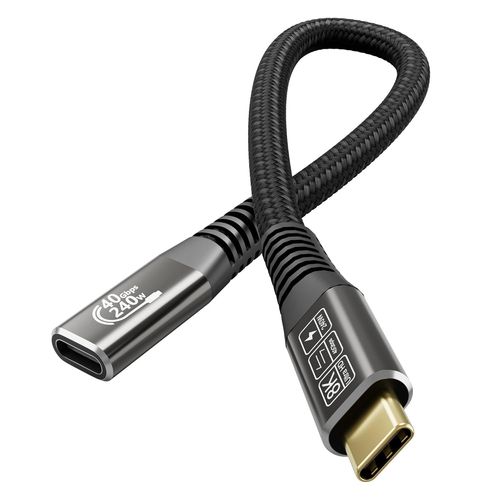 Rallonge USB C USB4 0.25 M, 240W Cable Thunderbolt 4 40Gpbs Transfert de Donnes PD3.1 Cable USB C Charge Rapide, 8K@60Hz Cable USB C Court pour MacBook,iPad Pro,Samsung,Laptop,Hub,Monitor