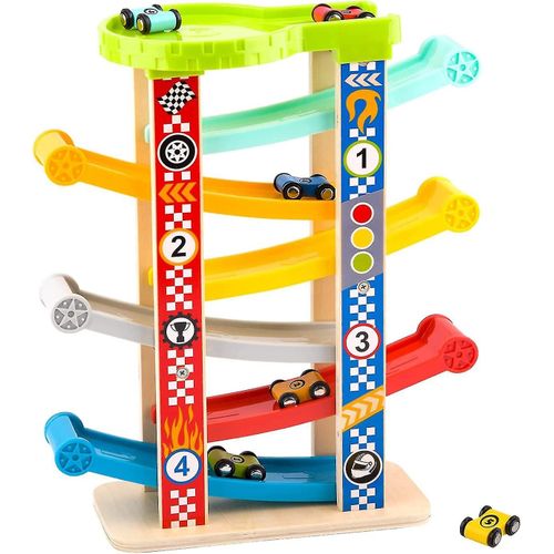 Rampe De Voiture En Bois Jouet De Course, Jouet De Piste De Course Pour Tout-Petits Avec 6 Mini Voitures Et Parking, Rampe De Voiture En Bois Jouet Pour Tout-Petits Jouets Pour 2 Filles De 3 Ans Et B