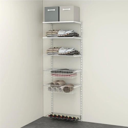 Rangement Ouvert Mural 1 Colonne Avec 2 Paniers Et 1 Range Bouteilles H. 200 X L. 66 X P. 40 Cm