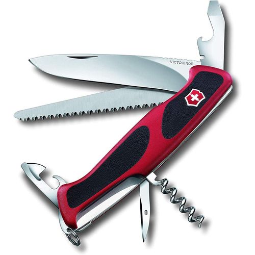 Ranger Grip 55 Couteau De Poche Suisse, Multitool, 12 Fonctions, Grande Lame Fixe, Tire Bouchon