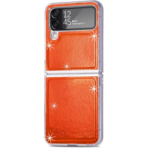 Rantuo Coque Pour Samsung Galaxy Z Flip 4 5g, Ultra Mince Pc Dur + Cuir Pli tui De Protection, Anti-Rayures, Anti-Empreintes Digitales Etui Houss Pour Samsung Galaxy Z Flip 4 5g.(Orange)