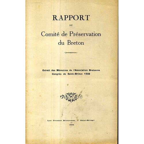 Rapport Du Comite De Preservation Du Breton  Association Bretonne 1933   de leon le berre