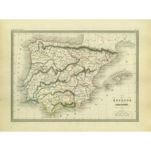 Rare Ancienne Grande Carte Grave De L'espagne Ancienne Tolede Baleares Segovie En 1860