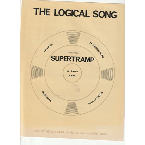 Rare Partition Supertramp The Logical Song Rick Davies Roger Hodgson