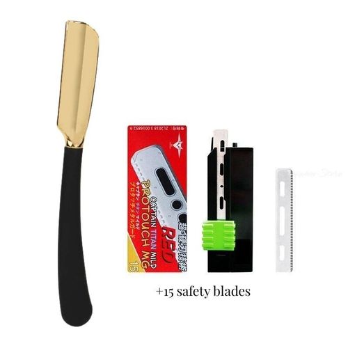 Rasoir  Barbe  Bord Droit  L'ancienne Pour Hommes Et Femmes,Outils D'pilation,Couteau Pliant En Alliage De Zinc,Acier Inoxydable De Scurit - Type Black Razor Set 02
