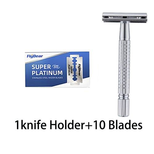 Rasoir  Double Lame En Acier Inoxydable Pour Hommes,Rasoir  L'ancienne,Rasage Manuel - Type 1holder And 10blades