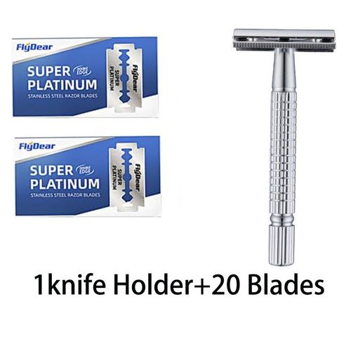 Rasoir  Double Lame En Acier Inoxydable Pour Hommes,Rasoir  L'ancienne,Rasage Manuel - Type 1holder And 20blades