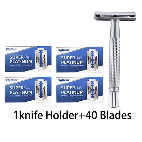 Rasoir  Double Lame En Acier Inoxydable Pour Hommes,Rasoir  L'ancienne,Rasage Manuel - Type 1holder And 40blades