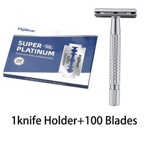 Rasoir  Double Lame En Acier Inoxydable Pour Hommes,Rasoir  L'ancienne,Rasage Manuel - Type 1holder And100blades