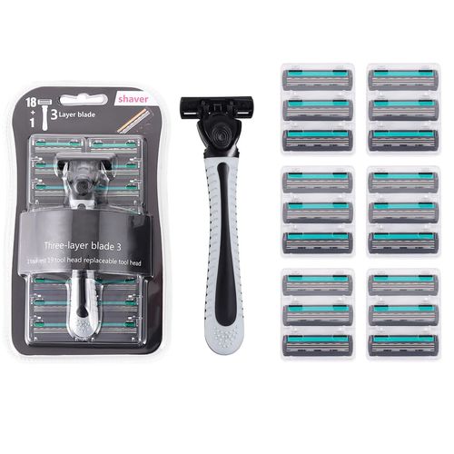 Rasoir  Trois Couches Pour Hommes,Lame En Acier Inoxydable,pilation Rutilisable,Style Ancien Avec Bande Lubrifiante,Rasoir Manuel - Type Green 19 Pcs